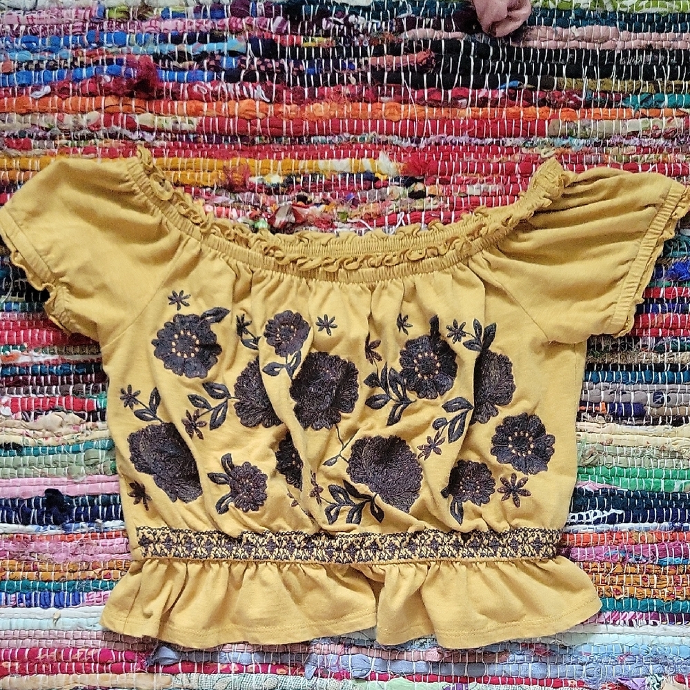 American Eagle Outfitters Mustard Floral Embroidered Blouse